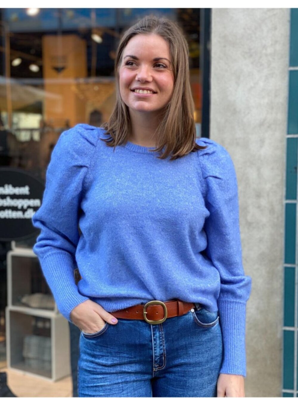 Lollys Laundry Priscilla Blue Puff Sleeve Sweater Jumper Wool Scandi Danish SM